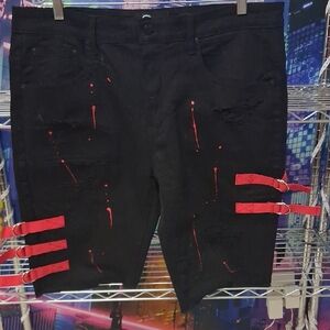RPM Distressed Shorts with Red Strap Accents